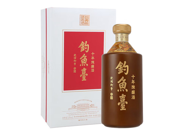 釣魚壺　白酒　500㎖ 回收钓鱼台十年陈酿酒酱香型年份白酒53度500mL-钓鱼台酒回收